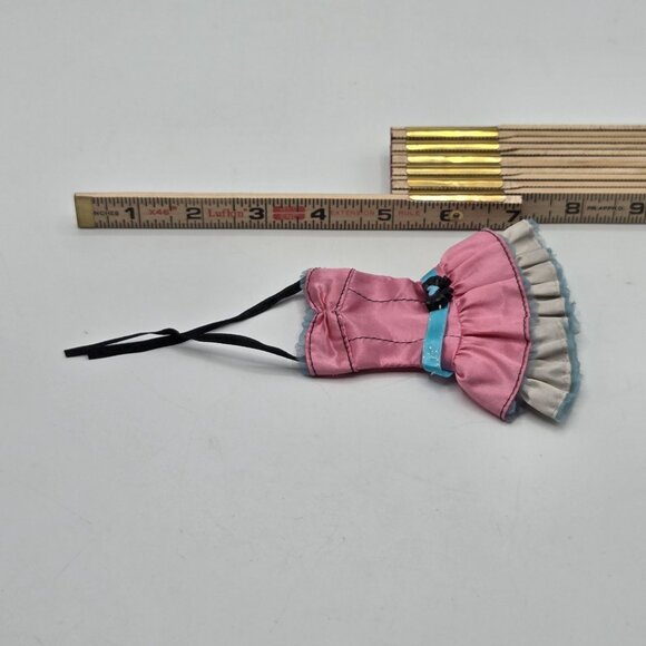 Barbie My Scene Pink Satin Ruffled Party Dress With Blue Bow & Halter Neck - Picture 4 of 4